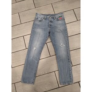 Levi's 501 CT Jeans Women Light Wash Cherry Embroidered Distressed Size 27